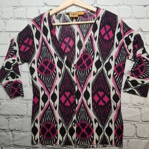 Tory Burch Wool Knit Button up Sweater Mint Women's Size Medium 3/4 Sleeve EUC